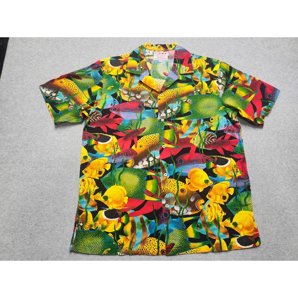 Vintage PECO Tropical Fish Hawaiian Shirt Mens XL USA Made Colorful Cotton
